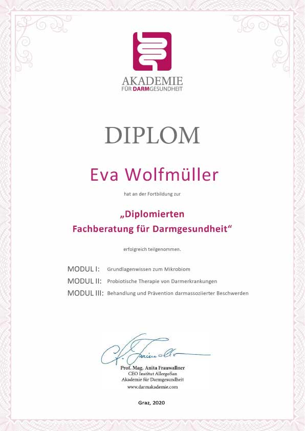 Zertifikat Darmgesundheit - Eva Wolfmüller
